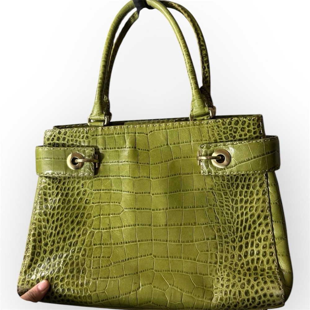 Ann Taylor Olive Green Croc-Embossed Satchel